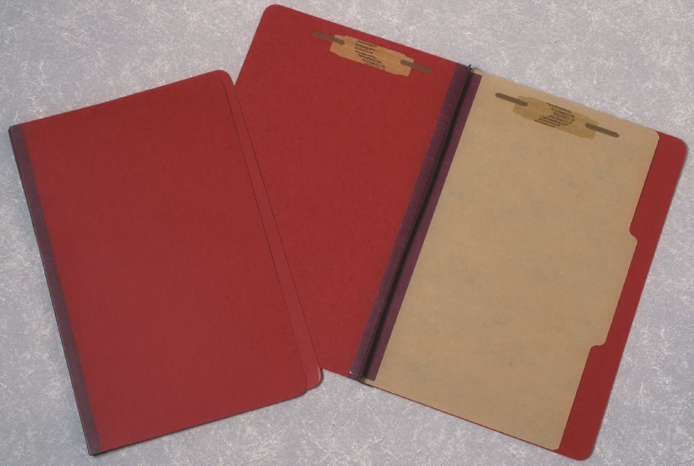 Pressboard Classification Folder, 1 Divider, 4 Part, Legal, Dark Red