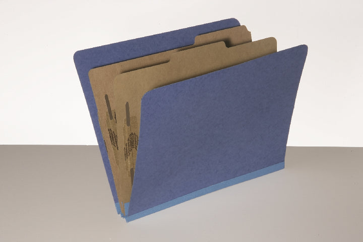 Image of SKILCRAFT® Pressboard Classification Folder, 2 Divider, 6 Part, Letter, Dark Blue, 10/Package, Case of 10