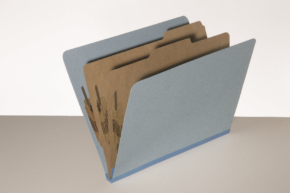 Image of SKILCRAFT® Pressboard Classification Folder, 2 Divider, 6 Part, Letter, Light Blue, 10/Box, Case of 10 Boxes