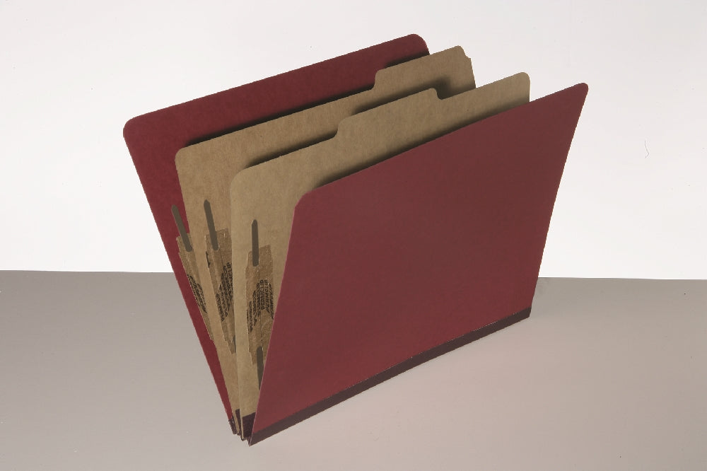 Pressboard Classification Folder, 2 Divider, 6 Part, Letter, Dark Red