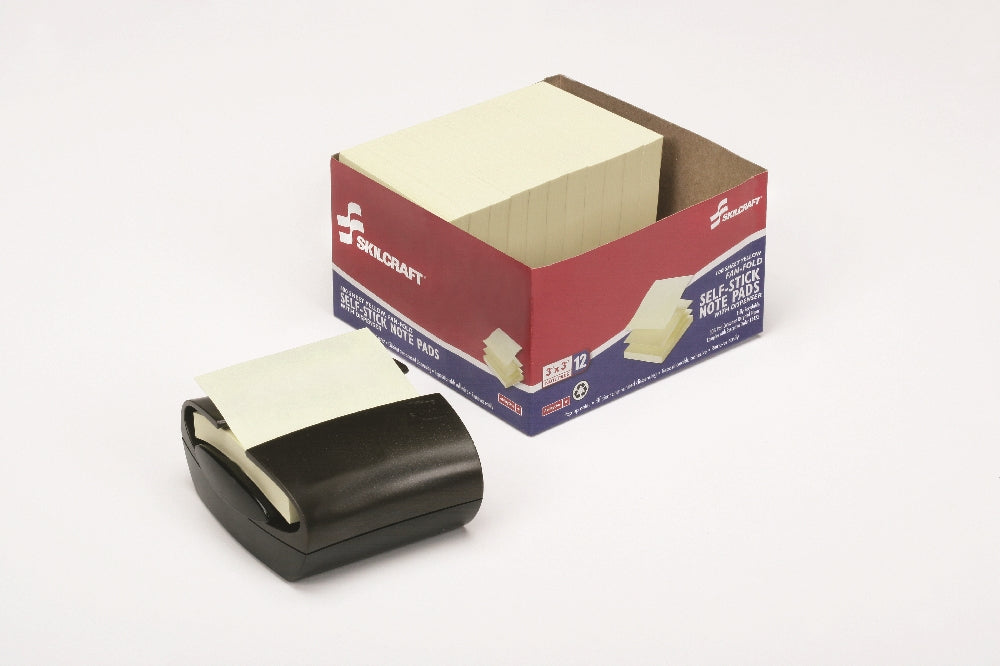 Image of SKILCRAFT® Fan-Fold Self-Stick Note Pad with Dispenser, 12/Package, Case of 4 Packages