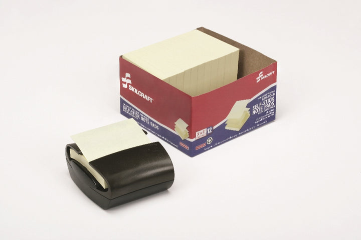 Image of SKILCRAFT® Fan-Fold Self-Stick Note Pad with Dispenser, 12/Package, Case of 4 Packages