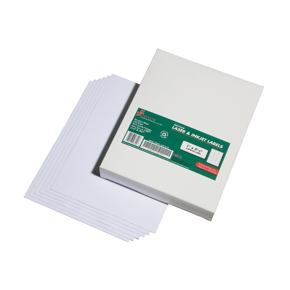 Image of SKILCRAFT® Recycled Laser and Inkjet Labels, Address and Shipping, 1" x 2-5/8", 30/Sheet, 7500 Labels