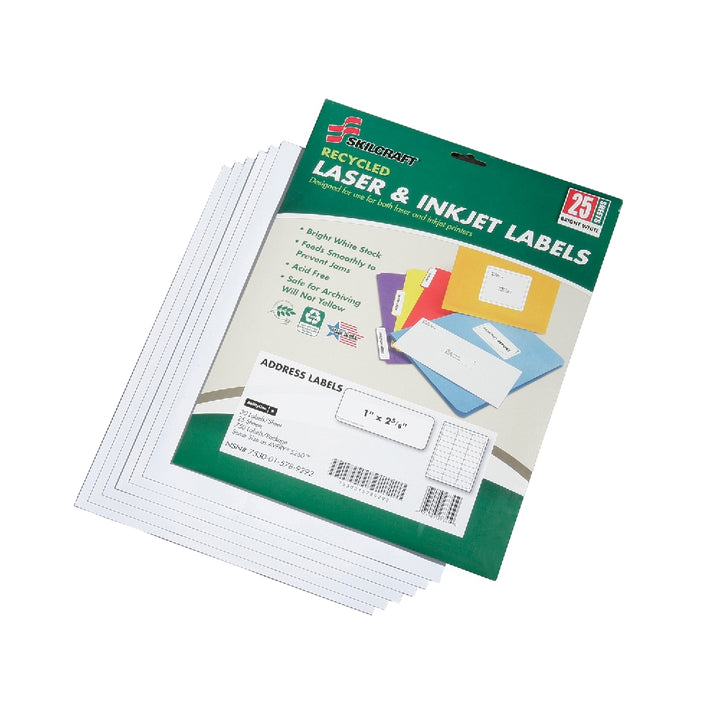 Recycled Laser and Inkjet Labels, Address and Shipping, 1" x 2-5/8", 30/Sheet, 750 Labels