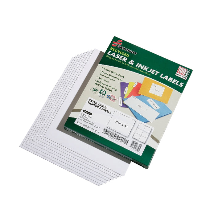 Image of SKILCRAFT® Recycled Laser and Inkjet Labels, Address and Shipping, 3-1/3" x 4", 6/Sheet, 600 Labels