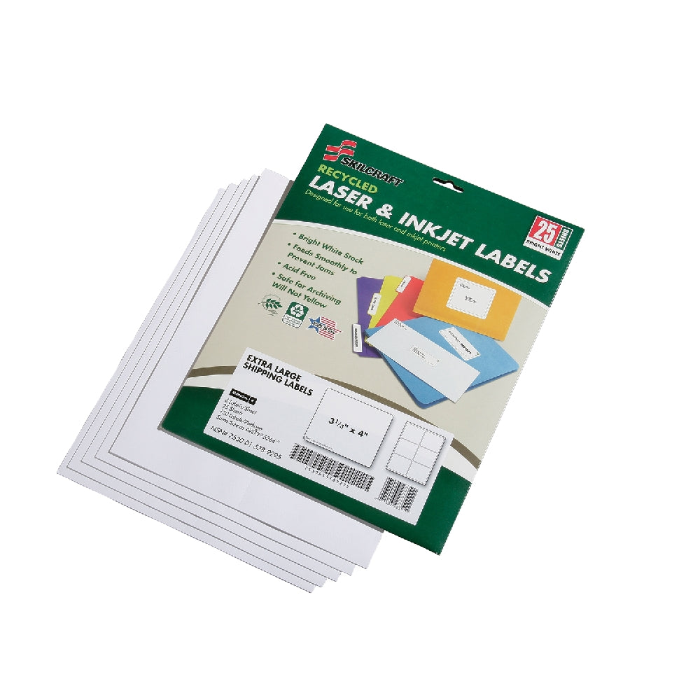 Recycled Laser and Inkjet Labels, Address and Shipping, 3-1/3" x 4", 6/Sheet, 150 Labels