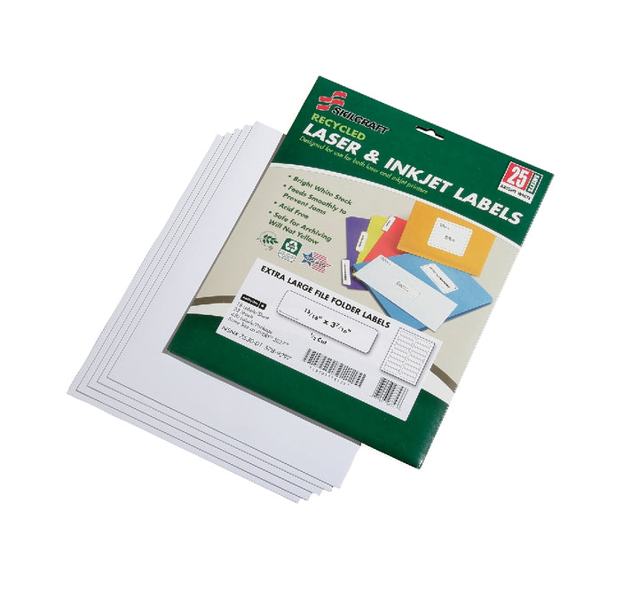 Image of SKILCRAFT® Recycled File Folder Labels, 15/16" x 3-7/16", 18/Sheet, 450 Labels