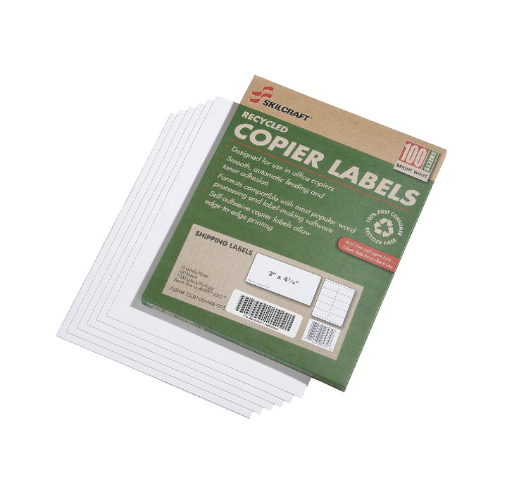 Image of SKILCRAFT® Recycled Copier Labels, Shipping Copier,  4-1/4" x 2", 10/Sheet, 100 Sheets/Box, Case of 12 Boxes