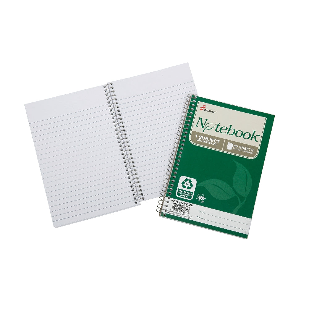 Image of SKILCRAFT® 100% Post-Consumer Recycled Spiral Notebooks and Steno Pads, College Ruled, 7-1/2" x 5" - 80 Sheets, 6/Package, Case of 12 Packages