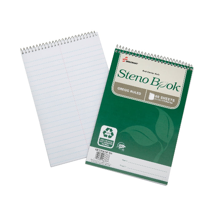 Image of SKILCRAFT® 100% Post-Consumer Recycled Spiral Notebooks and Steno Pads, Gregg Ruled, 6" x 9", 6/Package, Case of 12 Packages