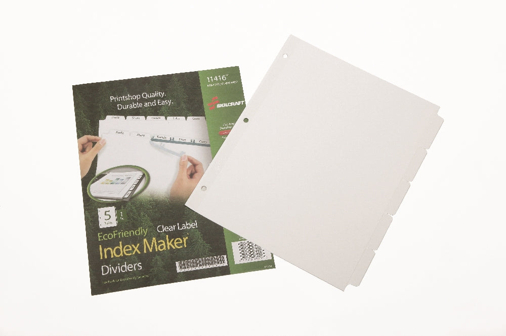 Image of SKILCRAFT® Avery® Index Maker Dividers, 5 Tab, White, Set, Case of 10 Sets