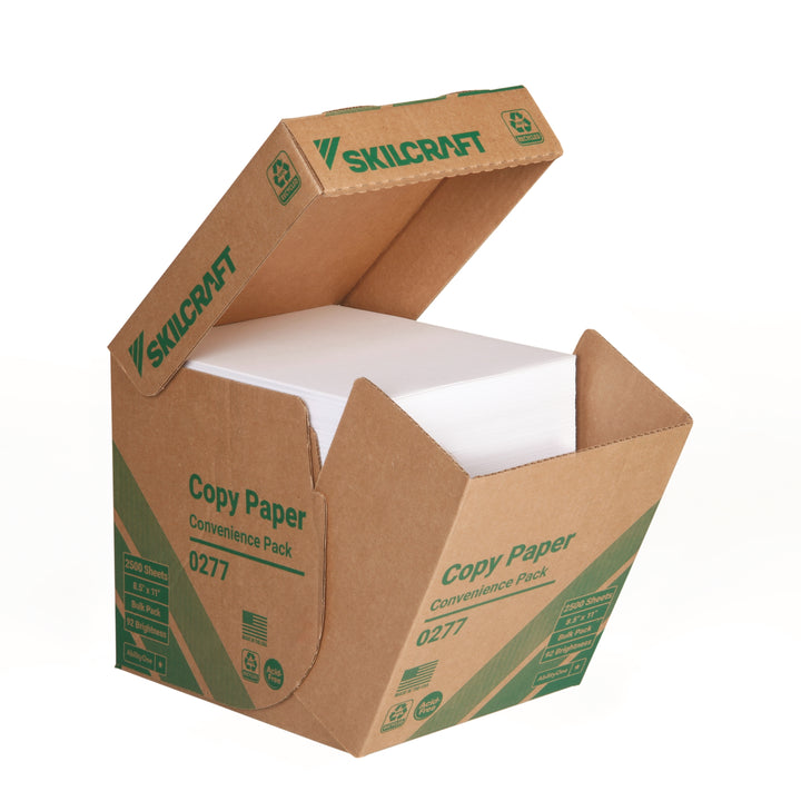 Image of SKILCRAFT® 100% Post-Consumer Recycled Convenience Copy Paper, Bulk Pack, 2500 Sheets/Box, Pallet of 80 Boxes