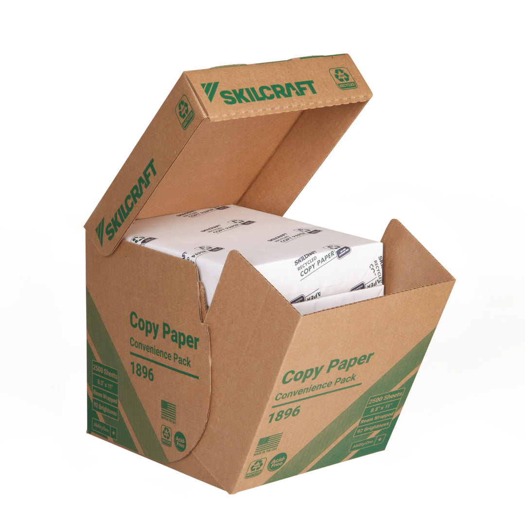 Image of SKILCRAFT® 100% Post-Consumer Recycled Convenience Copy Paper, Ream Wrapped, 5 Reams/Box, Pallet of 80 Boxes
