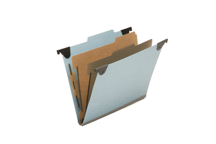 Image of SKILCRAFT® Hanging Classification File Folders, 2 Dividers, 6 Sections, Letter, Light Blue, 10/Box, Case of 10 Boxes