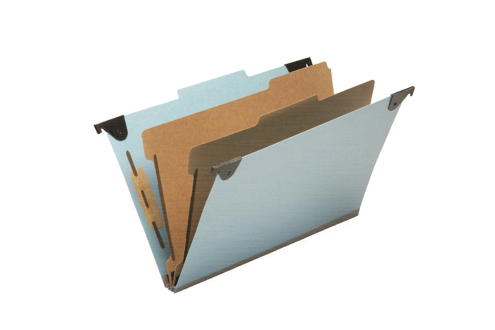 Image of SKILCRAFT® Hanging Classification File Folders, 2 Dividers, 6 Sections, Legal, Light Blue, 5/Box, Case of 15 Boxes