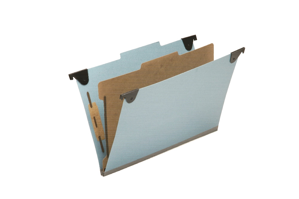 Image of SKILCRAFT® Hanging Classification File Folders, 1 Divider, 4 Sections, Legal, Light Blue, 5/Box, Case of 15 Boxes