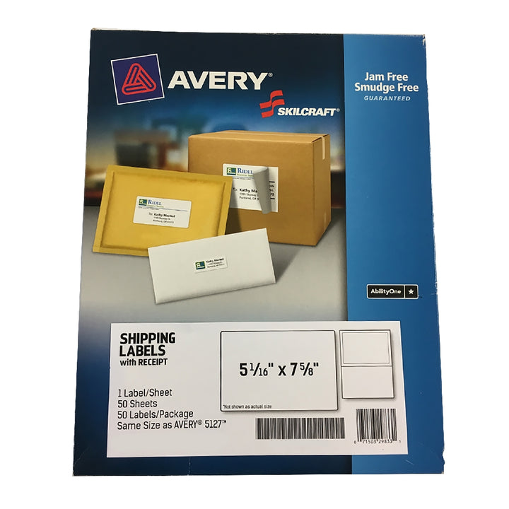 Image of SKILCRAFT® Shipping Label with Receipt, 1/Sheet, 50 Sheets/Package, Case of 18 Packages