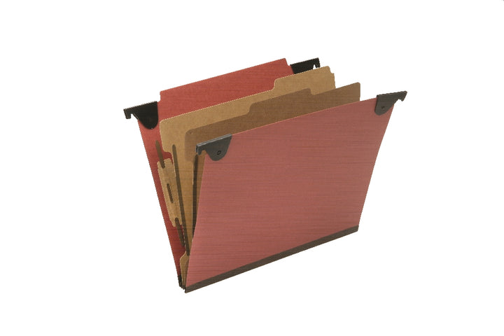 Image of SKILCRAFT® Hanging Classification File Folders, 2 Dividers, 6 Section, Straight Top Tab, Letter, Red, 10/Box, Case of 10 Boxes