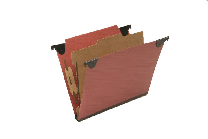 Image of SKILCRAFT® Hanging Classification File Folders, 1 Divider, 4 Sections, Straight Top Tab, Letter, Red