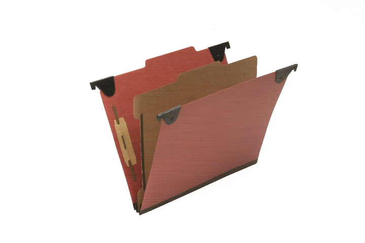 Hanging Classification File Folders, 1 Divider, 4 Section, Letter, Red