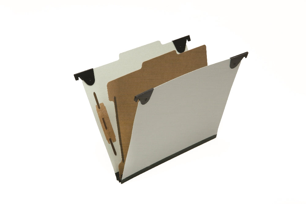 Image of SKILCRAFT® Hanging Classification File Folders, 1 Divider, 4 Sections, Letter, Light Green