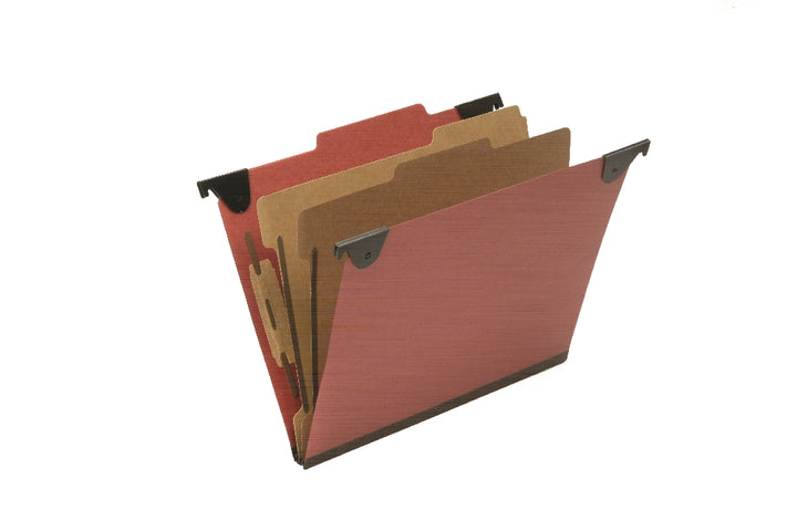 Image of SKILCRAFT® Hanging Classification File Folders, 2 Dividers, 6 Sections, Letter, Red