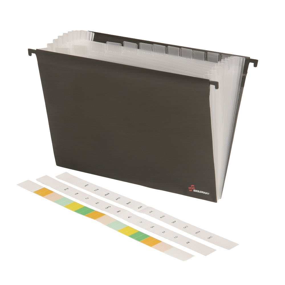 Skilcraft Poly Expanding Storage Files, 12-tab, Black