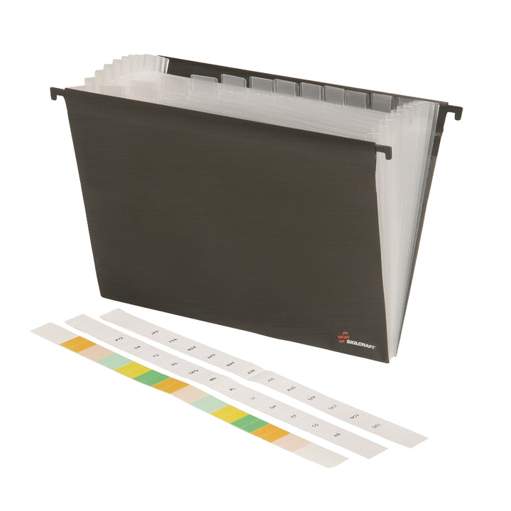 Skilcraft Poly Expanding Storage Files, 12-tab, Black