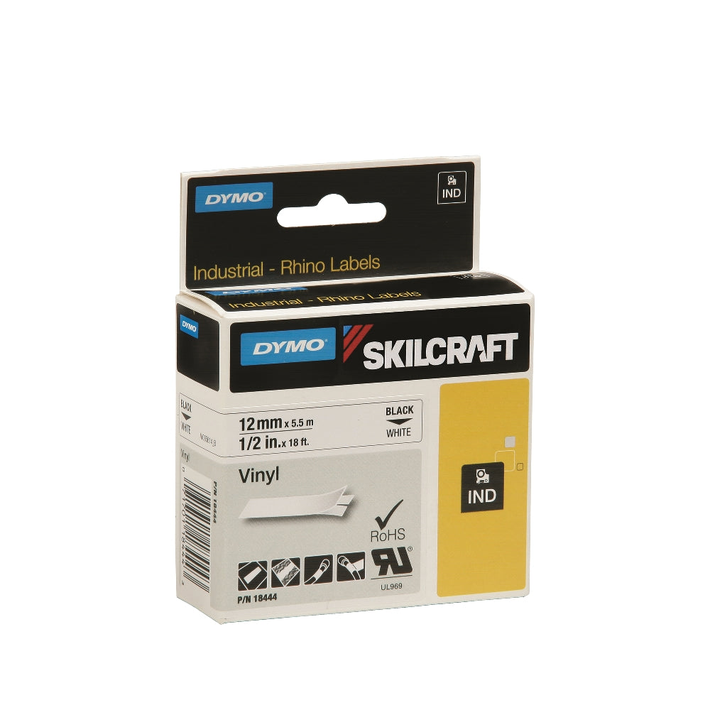 Image of Dymo® SKILCRAFT® Industrial Rhino Vinyl Label Tape Cassette, Black on White, 1/2" x 18’, Case of 14