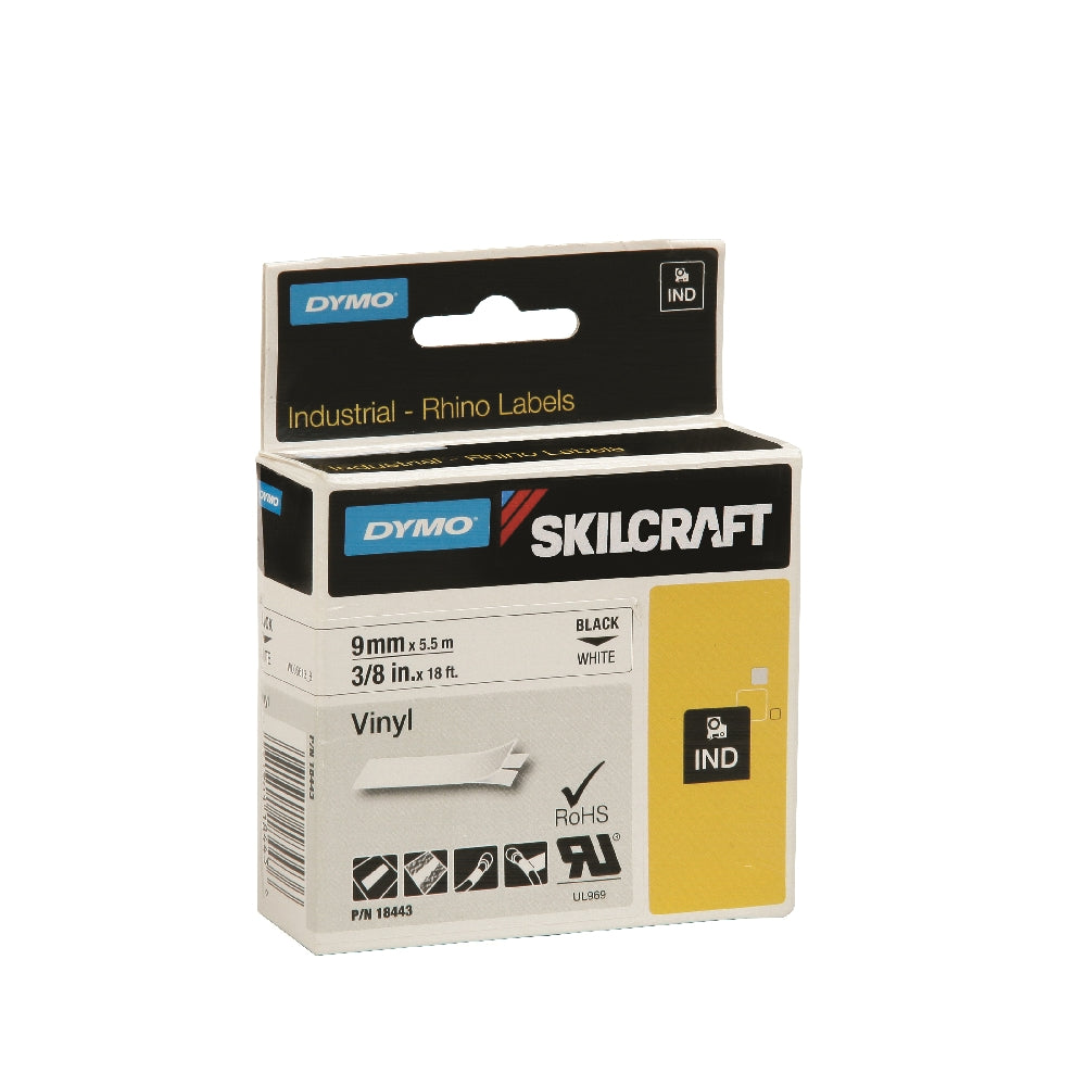 Image of Dymo® SKILCRAFT® Industrial Rhino Vinyl Label Tape Cassette, Black on White, 3/8" x 18’