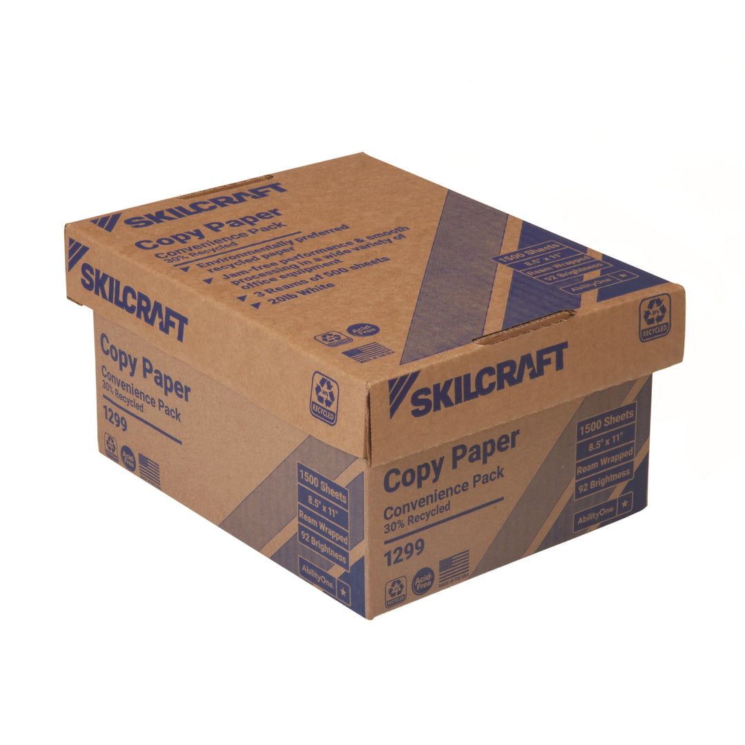 Image of SKILCRAFT® 30% Post-Consumer Recycled Convenience Copy Paper, Ream Wrapped, 3 Reams/Box, Pallet of 128 Boxes
