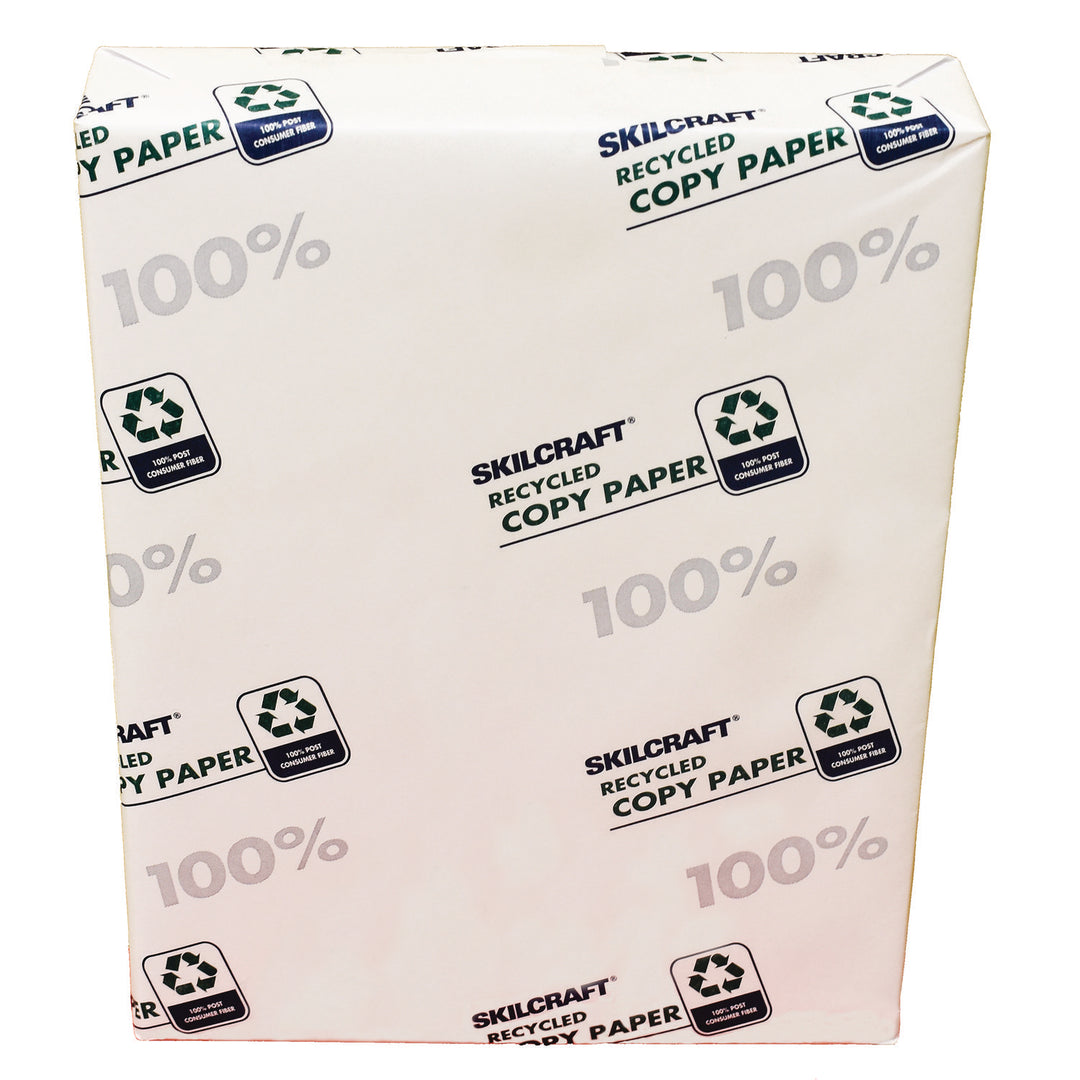 Image of SKILCRAFT® 100% Post-Consumer Recycled Convenience Copy Paper, Ream Wrapped, 3 Reams/Box, Pallet of 128 Boxes