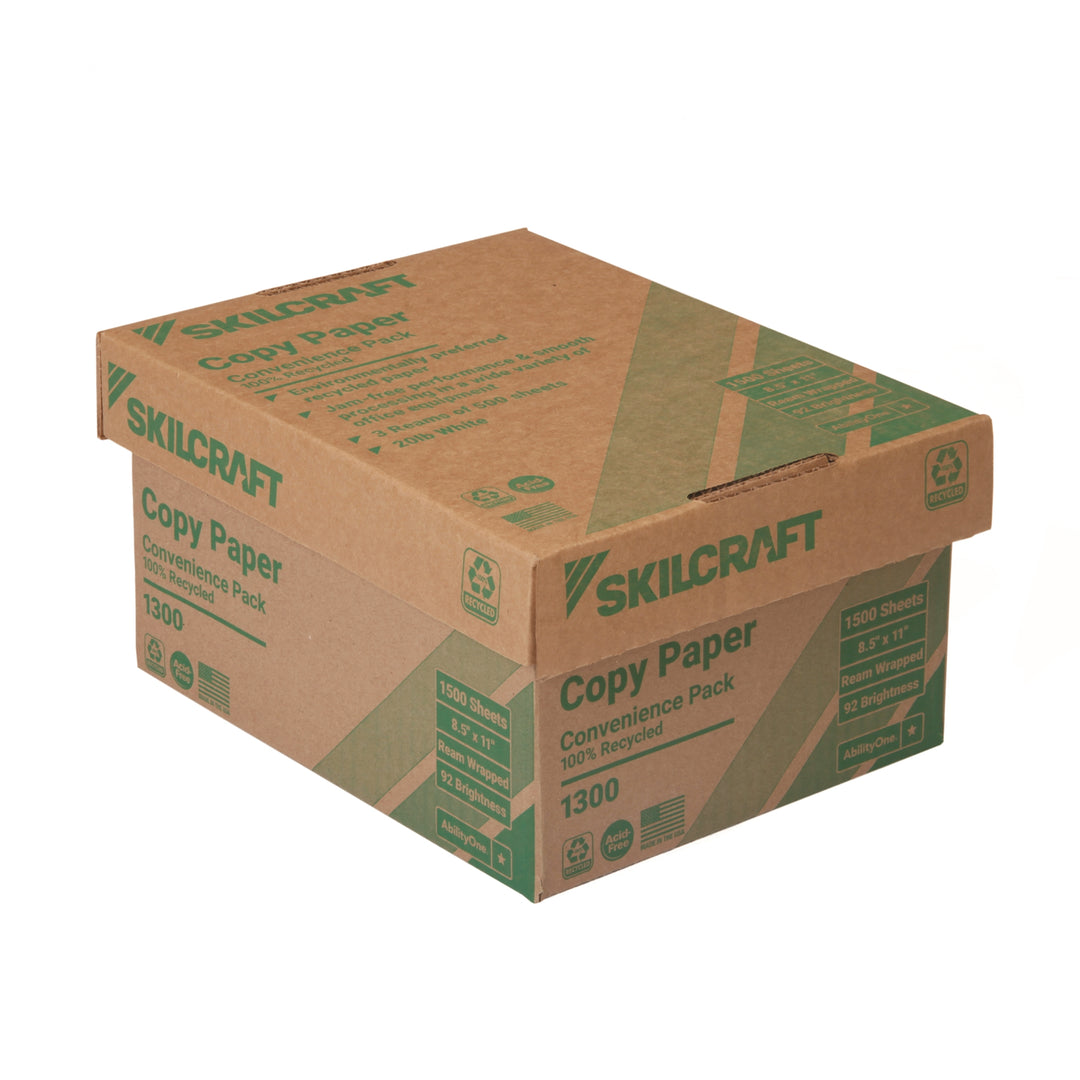 Image of SKILCRAFT® 100% Post-Consumer Recycled Convenience Copy Paper, Ream Wrapped, 3 Reams/Box, Pallet of 128 Boxes