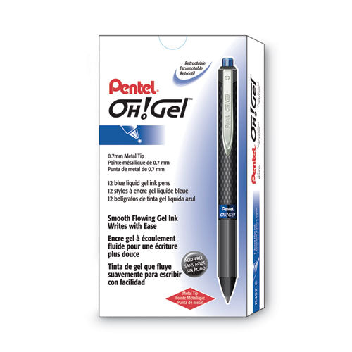 Image of Pentel® K497-C Oh! Gel Pen, Retractable, Medium 0.7 Mm, Blue Ink, Black Barrel, Dozen