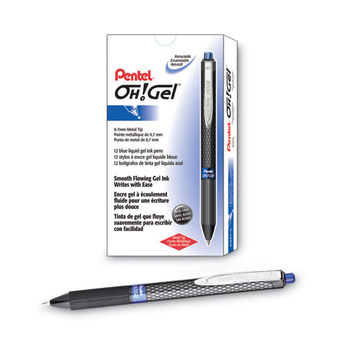 Image of Pentel® K497-C Oh! Gel Pen, Retractable, Medium 0.7 Mm, Blue Ink, Black Barrel, Dozen