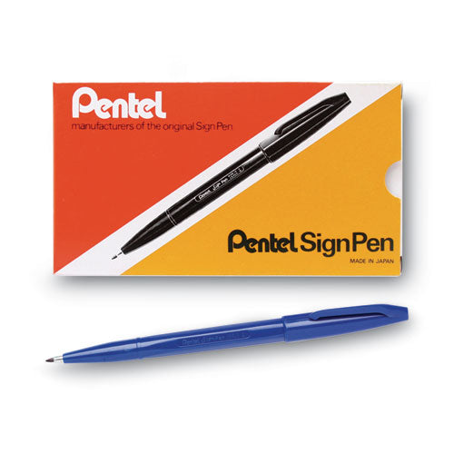 Image of Pentel Arts® S520-C Sign Pen Fine Point Color Marker, Extra-Fine Bullet Tip, Blue, Dozen
