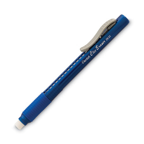 Image of Pentel® ZE22C Clic Eraser Grip Eraser, For Pencil Marks, White Eraser, Blue Barrel