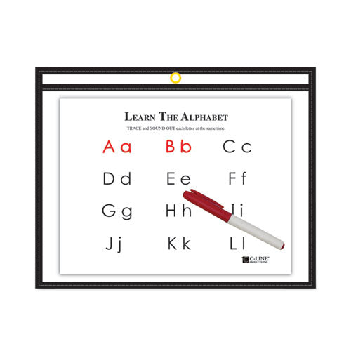 Image of C-Line® 40711 Reusable Dry Erase Pockets, Super Heavy-Duty, Top Load 12 x 9 Insert, Clear Front, Black Border