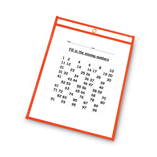 Image of C-Line® 40810 Reusable Dry Erase Pockets, Super Heavy-Duty, Top Load 9 x 12 Insert, Clear Front, Assorted Neon Border, 10/Pack