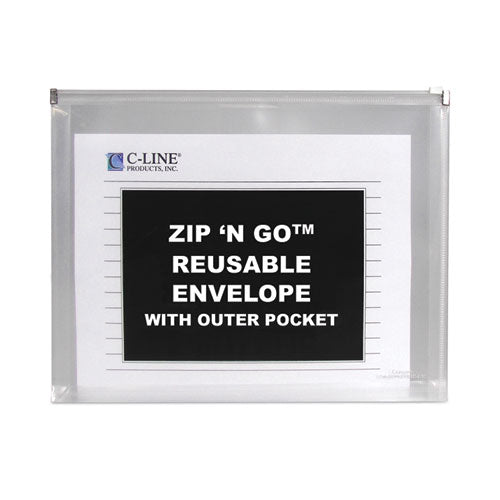 Image of C-Line® 48117 Zip 'n Go Reusable Envelope With Outer Pocket, 1" Capacity, 2 Sections, 10 X 13, Clear, 3/pack