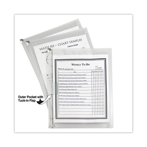 Image of C-Line® 48117 Zip 'n Go Reusable Envelope With Outer Pocket, 1" Capacity, 2 Sections, 10 X 13, Clear, 3/pack