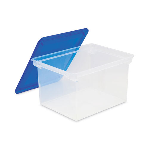Image of Storex Plastic File Tote, Letter/legal Files, 18.5" X 14.25" X 10.88", Clear/blue