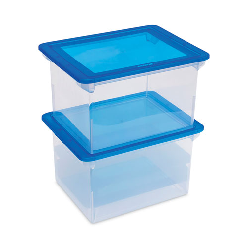 Image of Storex Plastic File Tote, Letter/legal Files, 18.5" X 14.25" X 10.88", Clear/blue