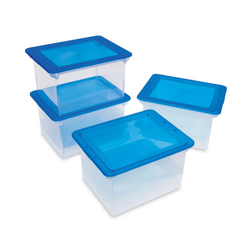 Image of Storex Plastic File Tote, Letter/legal Files, 18.5" X 14.25" X 10.88", Clear/blue