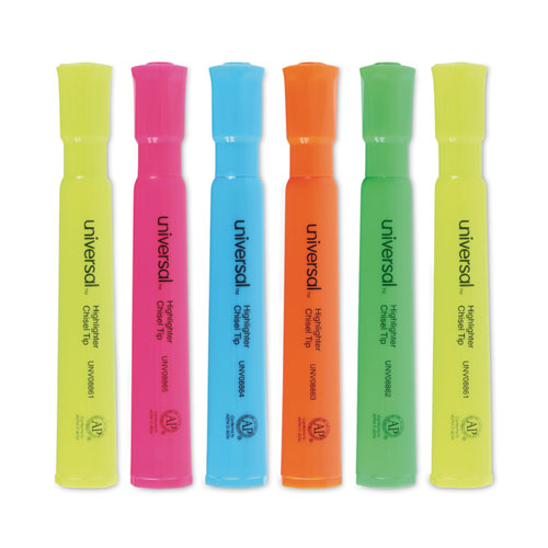 Image of Universal UNV08867 Desk Highlighters, Assorted Ink Colors, Chisel Tip, Assorted Barrel Colors, Dozen