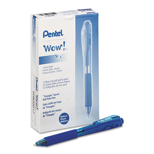 Image of Pentel® BK440-C WOW! Ballpoint Pen, Retractable, Medium 1 mm, Blue Ink, Translucent Blue/Blue Barrel, Dozen