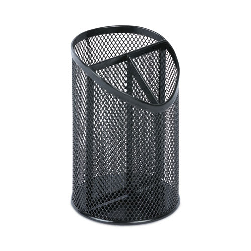 Image of Universal® UNV20019 Metal Mesh 3-Compartment Pencil Cup, 4.13" Diameter x 6"h, Black