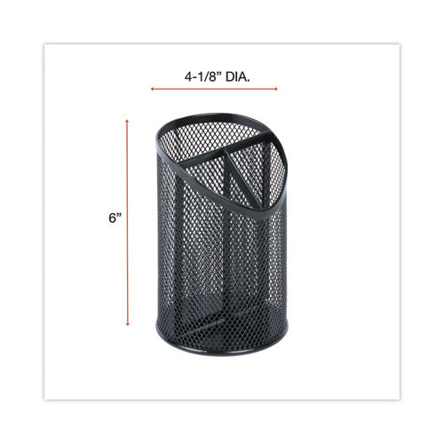 Image of Universal® UNV20019 Metal Mesh 3-Compartment Pencil Cup, 4.13" Diameter x 6"h, Black