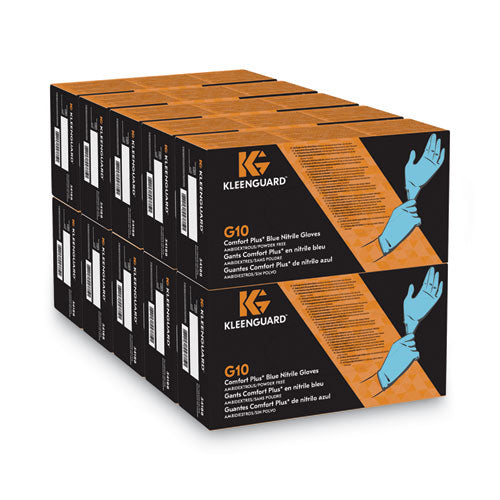 Image of KleenGuard 54188 G10 Comfort Plus Blue Nitrile Gloves, Powder-Free, Large, 4 mil Thick, 9.5" Long, Light Blue, 100/Box