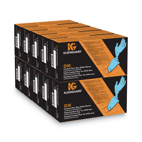 Image of KleenGuard 54189 G10 Comfort Plus Blue Nitrile Gloves, Powder-Free, X-Large, 4 mil Thick, 9.5" Long, Light Blue, 100/Box